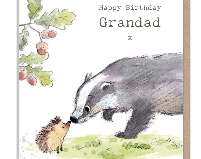 Grandad Birthday Card - Badger and hedgehog Illustration - BWE025