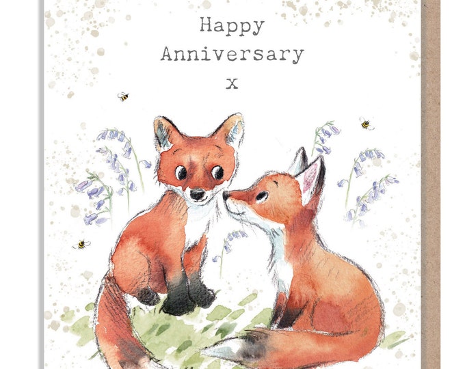 Anniversary Card - Fox with Bluebells Illustration - BWE029