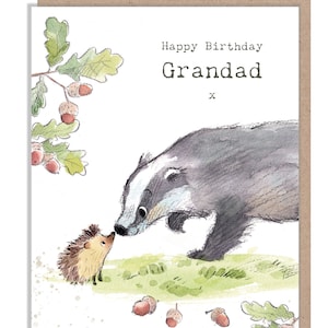 Opa Geburtstagskarte - Dachs und Igel Illustration - BWE025