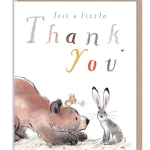 Merci, carte de voeux de qualité, « l'ours, le lièvre et la souris », illustrations réconfortantes, fabriquée au Royaume-Uni, BHME06