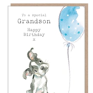 Carte d'anniversaire de petit-fils - Illustration de chien mignon - Gamme qui aboie absolument - ABE082