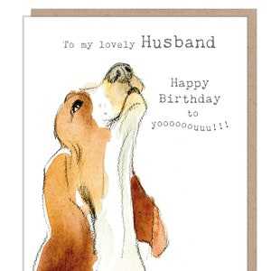 Verjaardagskaart echtgenoot - illustratie Basset hound - absoluut blaffend - ABE076