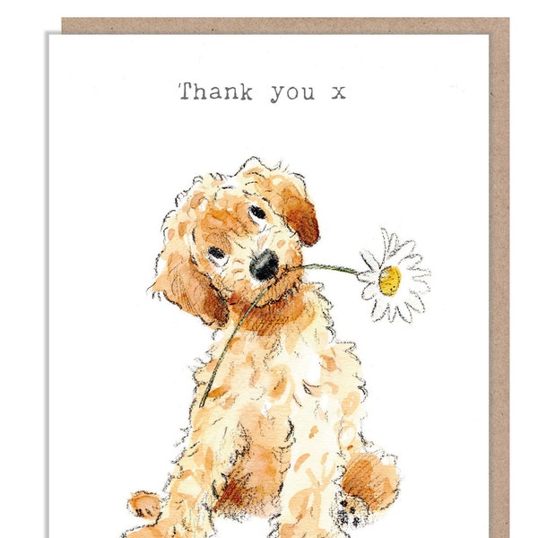 Tarjeta de agradecimiento - Tarjeta de felicitación de calidad - Ilustración de perro encantador - Gama 'Absolutely barking' - Cockapoo - Made in UK - ABE014