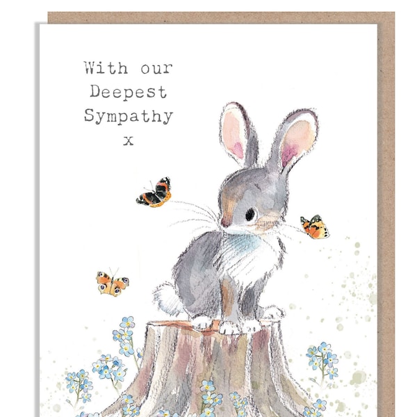 Sympathy card-  Rabbit with butterflies Illustration - BWE032