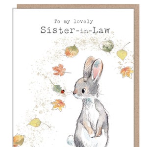Carte d'anniversaire belle-sœur - Lapin mignon avec des feuilles et une illustration de coccinelle - BWE024