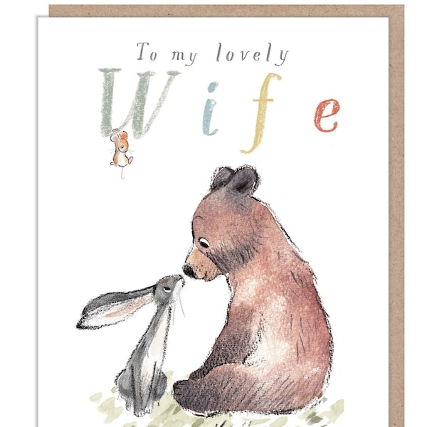 Wife Birthday Card, 'The Bear the Hare and the Mouse' range BHME013