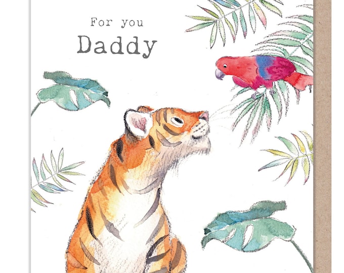 Daddy Card - Charming illustration - Tiger and Parrot - 'Wonderfully Wild'  range - Made in UK -  WWE026