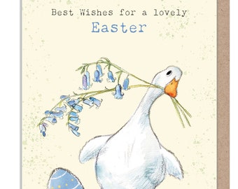 Easter Card - Duck and bluebell  illustration - 'Down by the river'  range - Made in UK -  RIVEASTER01