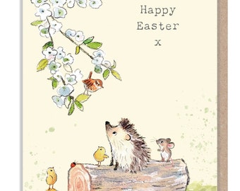 Easter Card - Charming illustration - Hedgehog and mouse - 'Bucklebury Wood'  range - Made in UK -  BWEASTER01