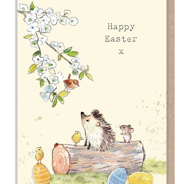 Biglietto di Pasqua - Illustrazione affascinante - Riccio e topo - Gamma 'Bucklebury Wood' - Prodotto nel Regno Unito - BWEASTER01