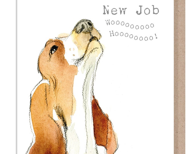 New Job Card - Basset hound Illustration - absolutely barking range - ABE105