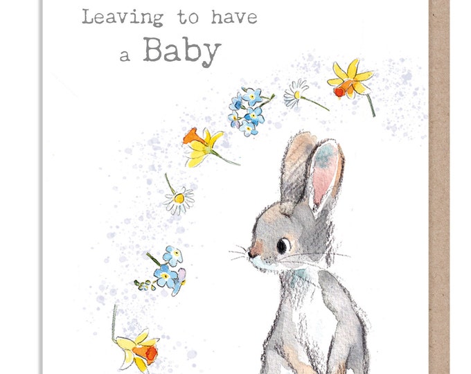 Leaving to have a baby - Cute Rabbit with Flowers Illustration - BWE040