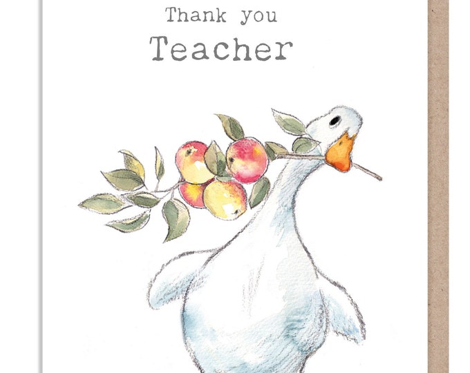 Thank you teacher - Duck with apples illustration - 'Down by the river'  range - Made in UK -  RIV017
