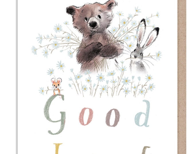 Good luck card- 'The Bear, the hare, and the mouse' range. Cute illustration - BHME028