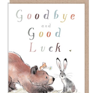 Carte d'adieu et de chance - Carte de voeux de qualité, « L'ours, le lièvre et la souris », illustrations réconfortantes, fabriquée au Royaume-Uni, BHME029