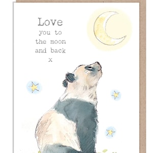Carte de voeux « Je t'aime sur la lune » - Charmante illustration - Panda et lune - Gamme « Wonderfully Wild » - Fabriquée au Royaume-Uni - WWE035