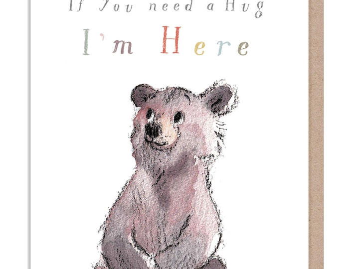 Bear Hug Card -Quality Card - 'Bear, the Hare, and Mouse', heart warming Illustrations, made in UK, BHME031