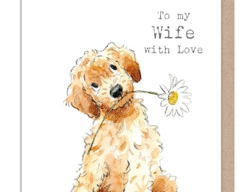 Wife Birthday Card - Quality Greeting Card - Charming Dog illustration - 'Absolutely barking' range -  Cockapoo - Made in UK -  ABE104