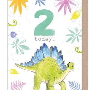 Kids Birthday Card - Age 2 - 'Totally Roarsome' range - Cute Dinosaur illustration - Stegosaurus - TR02