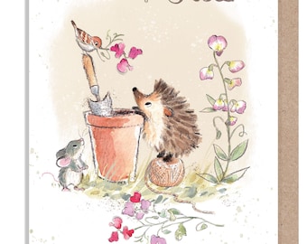 Sister Birthday Card - Quality Card - Charming illustration - Hedgehog and bird  - 'Morris and Maude' range - Made in UK -  MME016