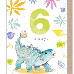 Tarjeta de cumpleaños para niños de 6 años - Gama 'Totally Roarsome' - Bonita ilustración de dinosaurio - Ankylosaurus - TR06