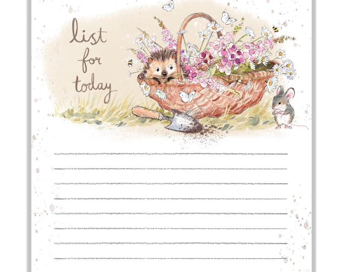 Cute notepad - A6 size - List for today - charming Hedgehog Illustration - 'Morris and Maude' range - made in the UK - NOTE015