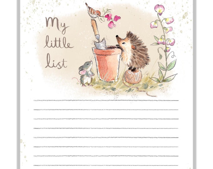 Cute notepad - A6 size - My little list - charming Hedgehog Illustration - 'Morris and Maude' range - made in the UK - NOTE016