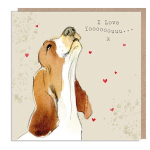 Anniversaire - Je t'aime - Carte de voeux de qualité - Charmante illustration - Gamme « Absoluement aboyant » - Basset Hound - Fabriqué au Royaume-Uni - ABE013