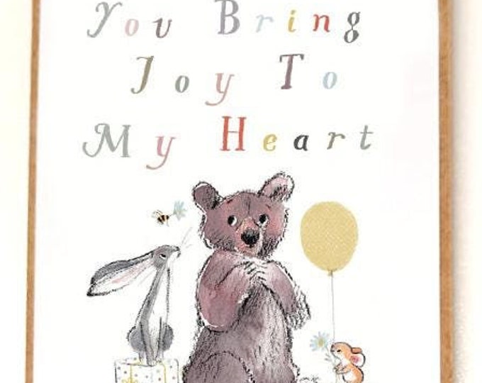 Quality Fridge Magnet - You bring Joy to my heart-  Bear Hare mouse design - MDF-  Made in the UK - FM018