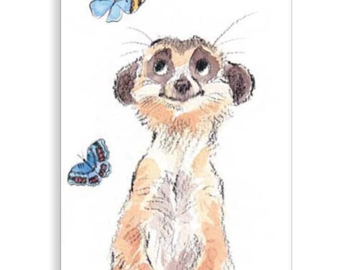 Bookmark with Ribbon - Meercat with Butterflies Illustration BM07