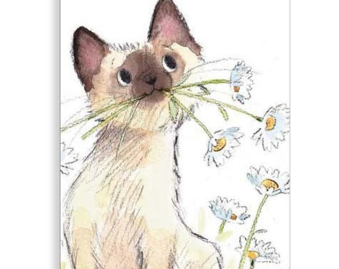 Bookmark with Ribbon - Cat with Daisies Illustration BM08