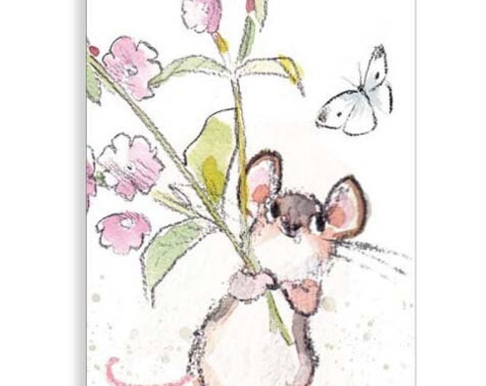 Bookmark with Ribbon - Mouse with flowers Illustration BM05