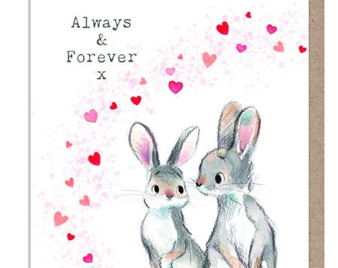 Anniversary Card - Rabbits and Hearts Illustration BWE035