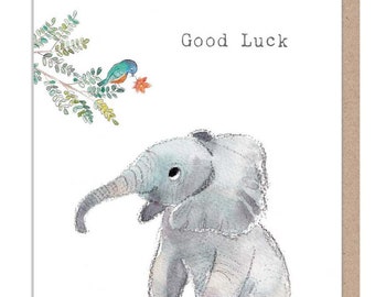 Good luck - Charming  Elephant illustration - 'Wonderfully Wild'  range - Made in UK -  WWE024