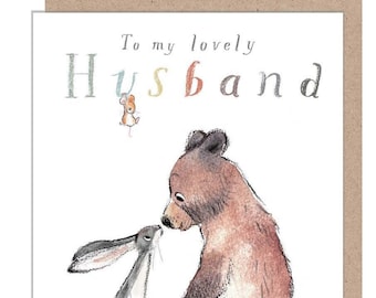 Carte d'anniversaire mari, gamme « L'ours, le lièvre et la souris » BHME020