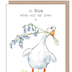 À maman avec amour - Carte pour la fête des Mères - Illustration de canard et de jacinthe des bois - Gamme « Au bord de la rivière » - Fabriqué au Royaume-Uni - RIV08