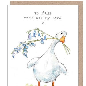 To Mum with love- Mother day Card - Duck and bluebell  illustration - 'Down by the river'  range - Made in UK -  RIV08