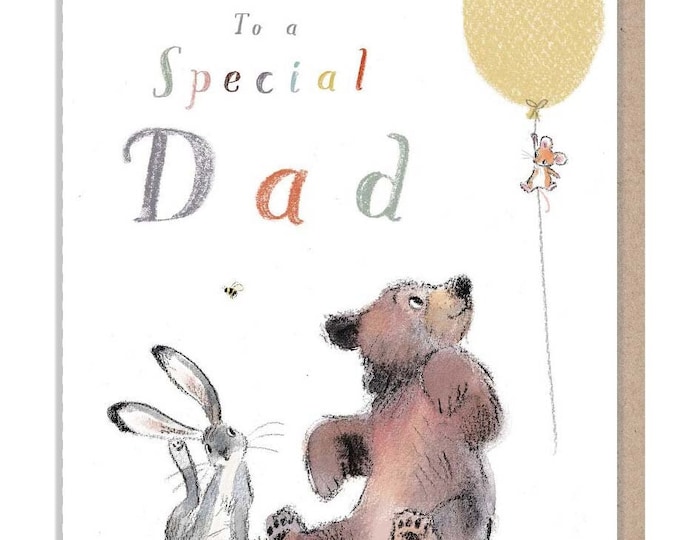 Dad Birthday - Quality Greeting Card, 'the Bear, the Hare, and the Mouse' , heart warming Illustrations, made in UK, no plastic, BHME021