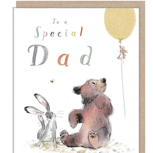 Anniversaire de papa - Carte de voeux de qualité, « L'ours, le lièvre et la souris », illustrations réconfortantes, fabriquée au Royaume-Uni, sans plastique, BHME021