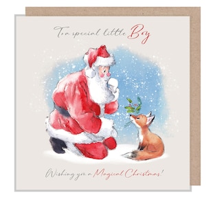 À un petit garçon spécial - Carte de Noël de qualité - 150 x 150 mm - Charmant père Noël et renard - Gamme « Wintery Tails » - WT08