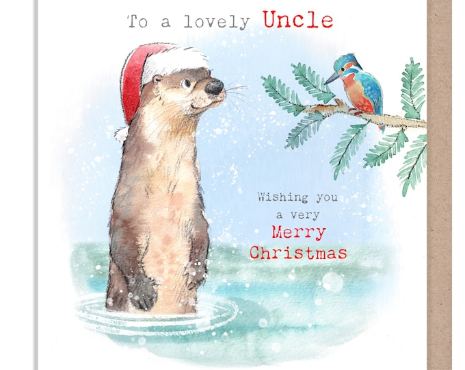 Uncle Christmas Card - Otter and Kingfisher Illustration - 'Down by the river' range - Made in UK -  RIVX09