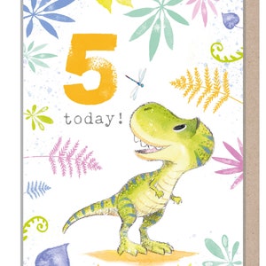 Carte d'anniversaire pour enfants - 5 ans - Gamme « Totally Roarsome » - Illustration mignonne de dinosaure - Tyrannosaure - TR05