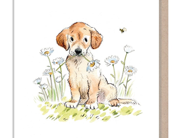 Blank Card - Quality Greeting Card - Charming Dog illustration - 'Absolutely barking' range - Golden Retriever - Made in UK -  ABE066