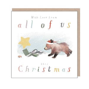 Van ons allemaal, Quality Christmas Card, 'the Bear, the Hare, and the Mouse', Cute heart warming Bear Illustration, made in UK, BHMX02