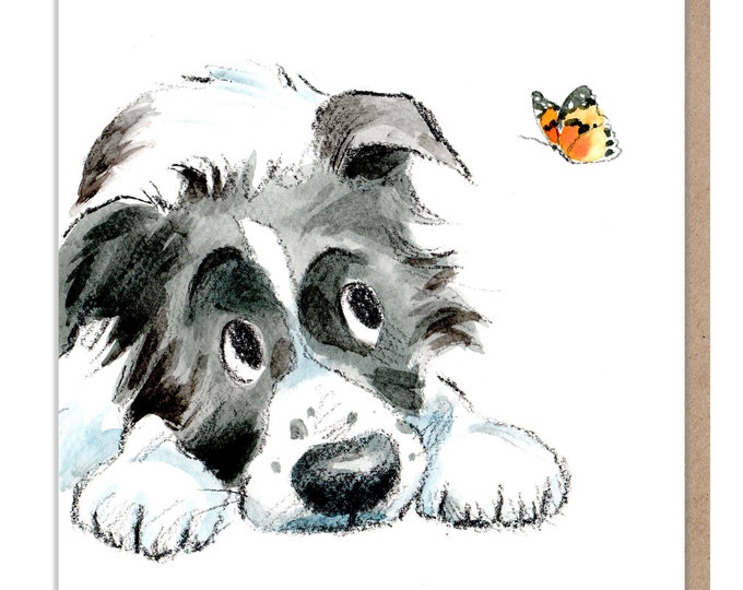 Blank Card - Quality Greeting Card - Charming Dog illustration - 'Absolutely barking' range -  Border Collie - Made in UK -  ABE029