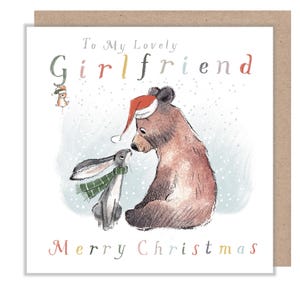 Carte de Noël petite amie, « L'ours, le lièvre et la souris », jolie illustration d'ours qui réchauffe le cœur, fabriquée au Royaume-Uni, BHMX016