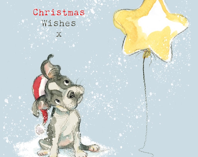 Dog Christmas Card - Quality Greeting Card - Charming illustration - 'Absolutely barking' range - French Bulldog - Made in UK -  ABX04