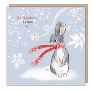 Hochwertige Weihnachtskarte - Charmante Kaninchen Illustration - 'Bucklebury Wood' Serie - Made in UK - BWX03