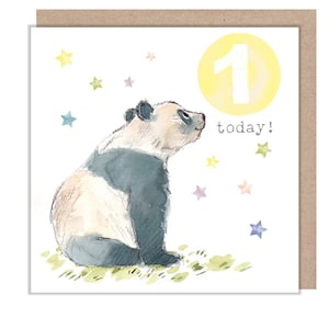 Tarjeta de cumpleaños para niño de 1 año - Ilustración encantadora - Panda - Gama "Party Time" - Fabricada en el Reino Unido - PTAGE01
