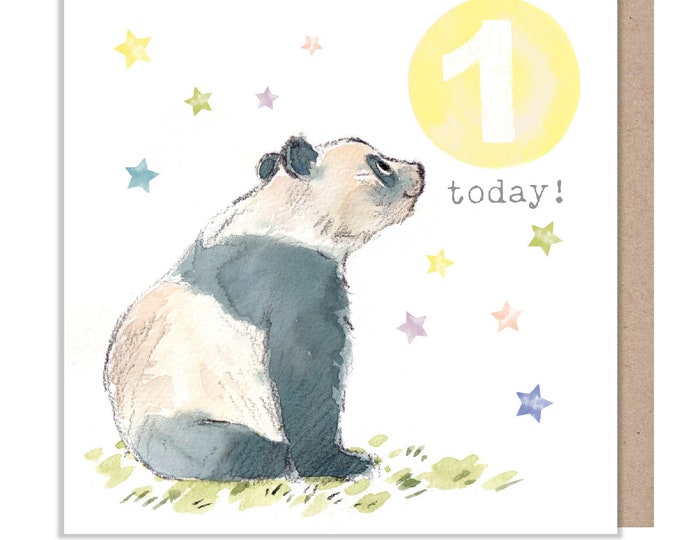 AGE 1 Birthday Card -  Charming illustration - Panda - 'Party Time'  range - Made in UK -  PTAGE01